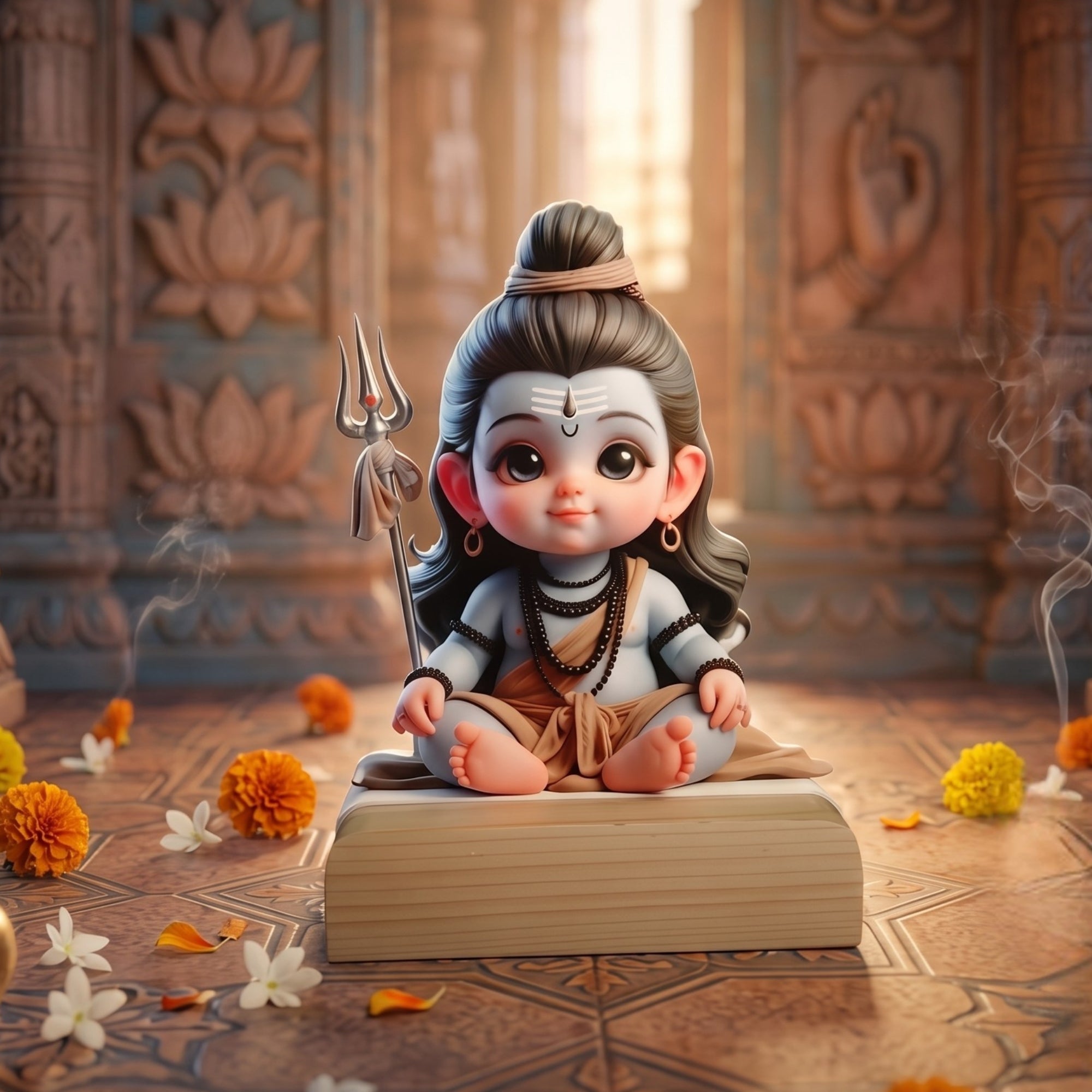 Shayona Gift Shop-Cute Little Shiva Caricature Wooden Standee | Divine Little Mahadev Tabletop Accent & Spiritual Car Dashboard Decor