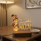 Shayona Gift Shop- Personalized "My Queen Mom" Photo Night Light | Custom 4-Photo Heart Collage Acrylic Lamp | Mother's Day Gift