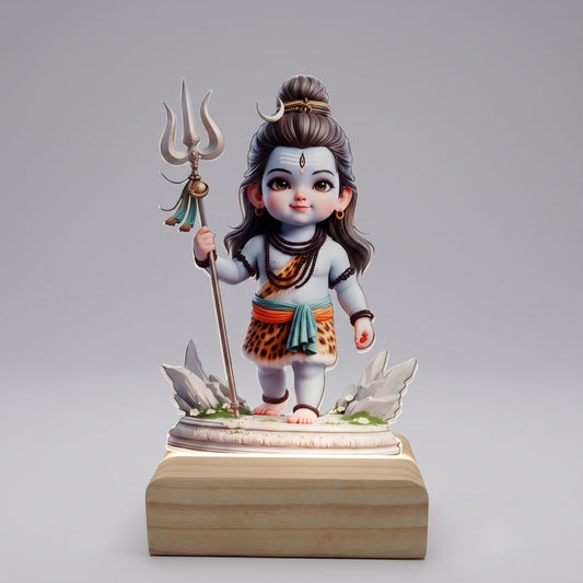Shayona Gift Shop-Cute Standing Shiva Caricature Wooden Standee | Divine Little Mahadev Trishul Tabletop Accent & Spiritual Decor
