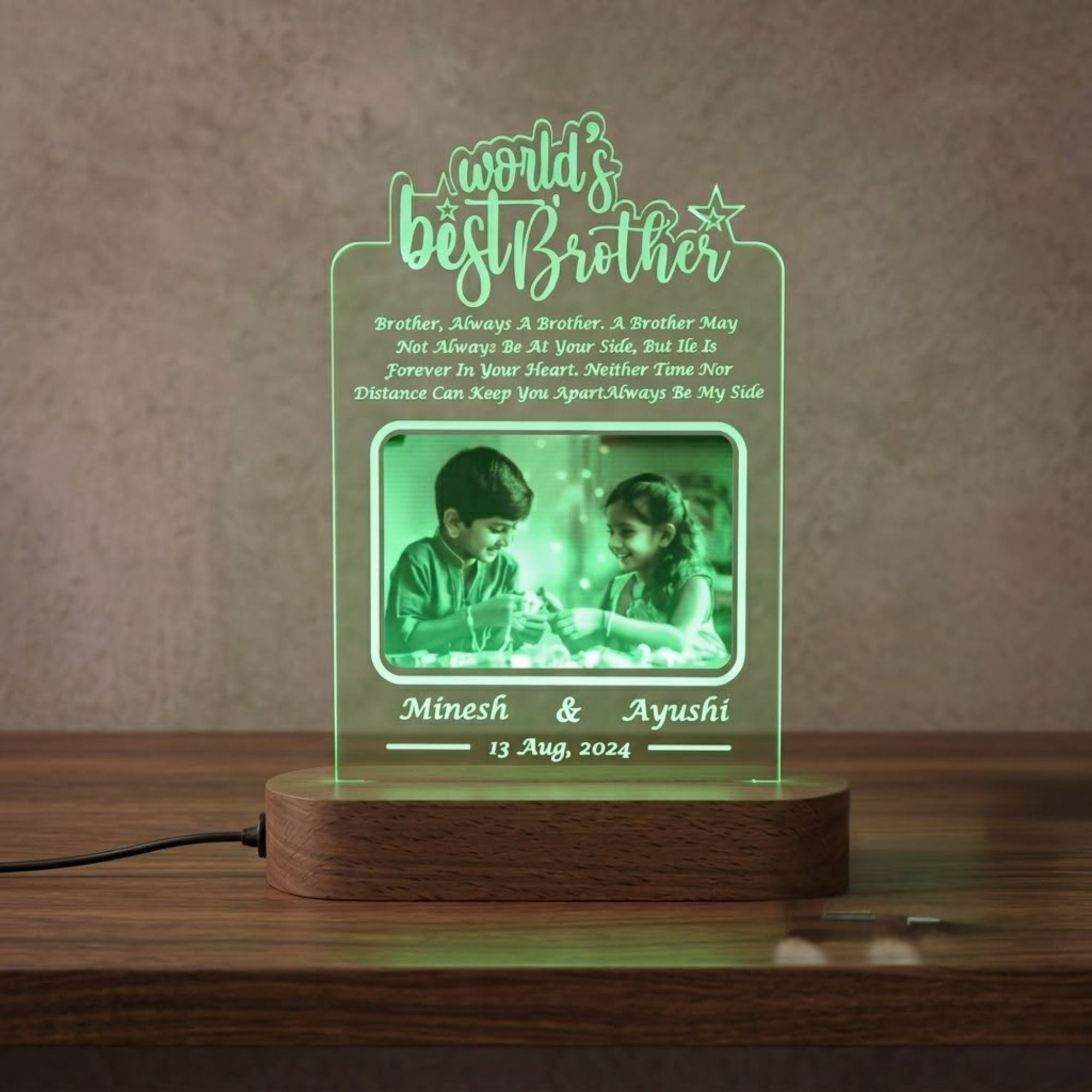Shayona Gift Shop - World Best Brother Personalized 3D Illusion LED Table Night Lamp Name Date and UV Print Photo Frame | Gift for Brother Birthday, Wedding,Marriage, Night Lamp- Multicolor with Remote