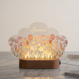 Shayona Gift Shop-Shayona Personalized Cloud-Shaped LED Night Lamp | Custom Name Floral Acrylic Light with Wooden Base | Decorative Gift for Kids, Girls, Birthday, Nursery