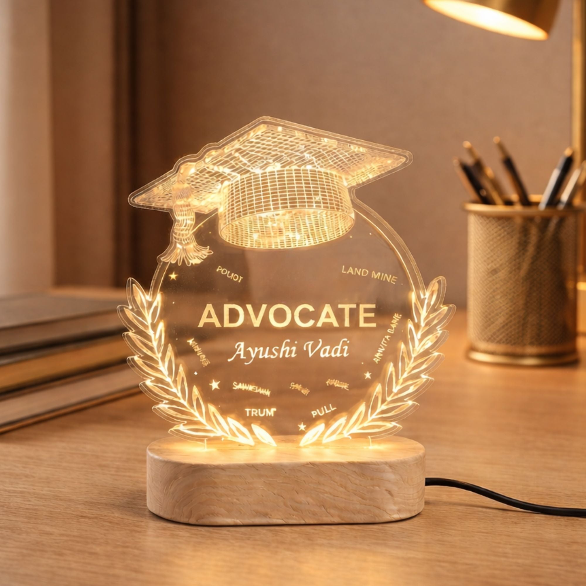 Shayona Gift Shop-"Customized LED Name Lamp for Advocate | Personalized Graduation Gift with Engraved Legal Icons & Name | Acrylic Night Light for Lawyers"
