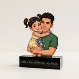 Shayona Gift shop-Personalized Father's Day Gift from Daughter, Custom Cartoon Acrylic Plaque, Unique Dad Birthday Gift, Custom Father and Daughter Portrait Plaque with Black Stand