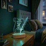 Shayona Gift Shop-Personalized Vintage Scroll & Feather Quill Acrylic LED Lamp – Custom Couple Names, Date & Anniversary Night Light Keepsake