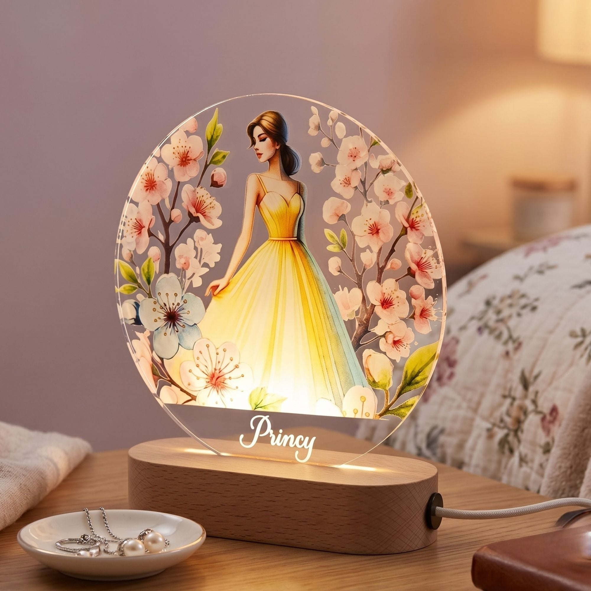 Shayona Gift Shop- Personalized LED Night Lamp for Girls with Princess Design | Custom Name Gift Light for Kids, Birthday, Room Decor