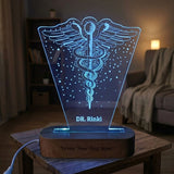 Shayona Gift Shop-Personalized Medical Symbol Multicolor RGB LED Name Plate Lamp with Remote | Custom Doctor Name Engraved Desk Light with Wooden Base | Professional Gift for Doctors & Surgeons