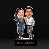 Shayona Gift Shop-Custom Rakhi Gift for Brother and Sister – Personalized Brother-Sister Caricature Cutout with Wooden Stand, Unique Raksha Bandhan Gift for Bhaiya Behen, Sibling