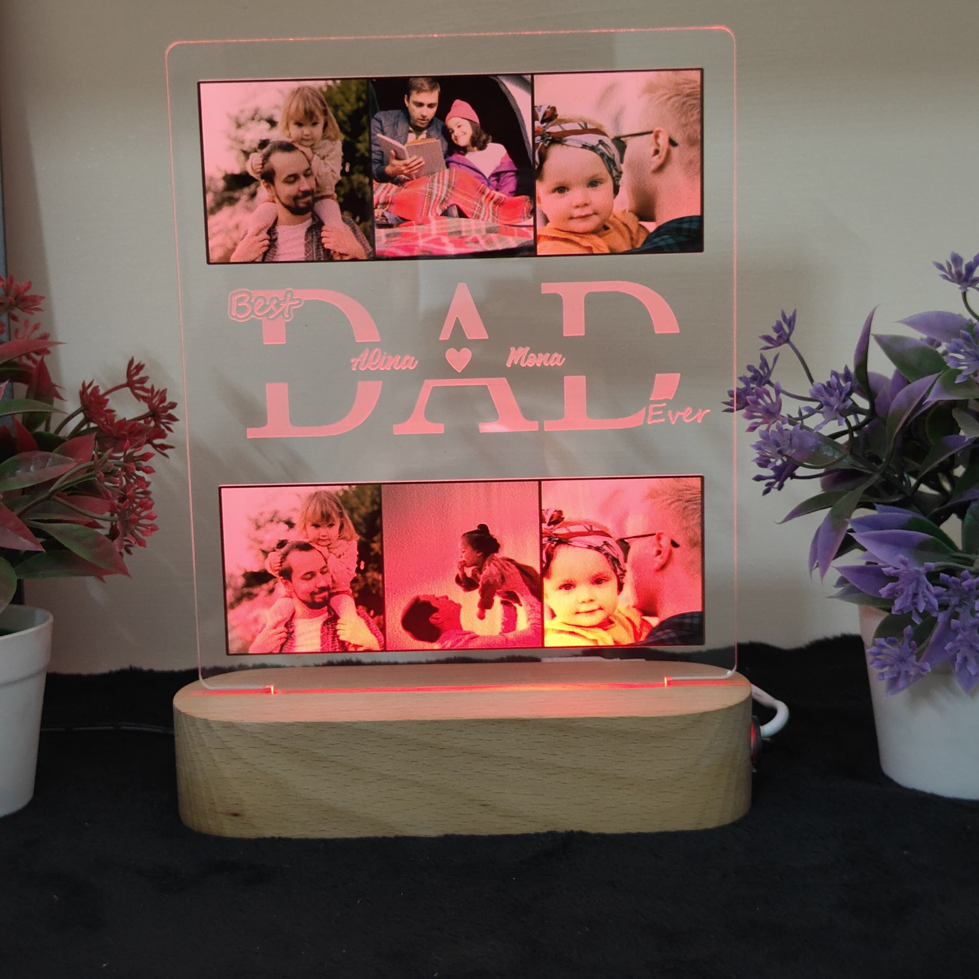Shayona 3D Illusion personalized Lamp Gift for Dad from Daughter Son,Dad Birthday , Gift RGB Acrylic Night Light with  Wood Base,Present for Thanksgiving,Christmas,Father's Day,Remote Control  16 Colors 4 Modes