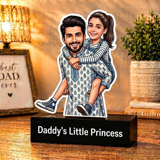 Shayona Gift Shop-Custom Father's Day Acrylic Caricature Standee – Personalized "Daddy's Little Princess" Photo Cutout, Unique Birthday Gift for Dad from Daughter, Custom Cartoon Portrait Desk