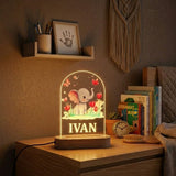 Custom Name Cartoon Elephant Arch Acrylic LED Lamp with Wooden Base | Personalized 3D Nightlight, Warm Bedside Table Decorative Light for Children’s Room, Unique New Born Gift