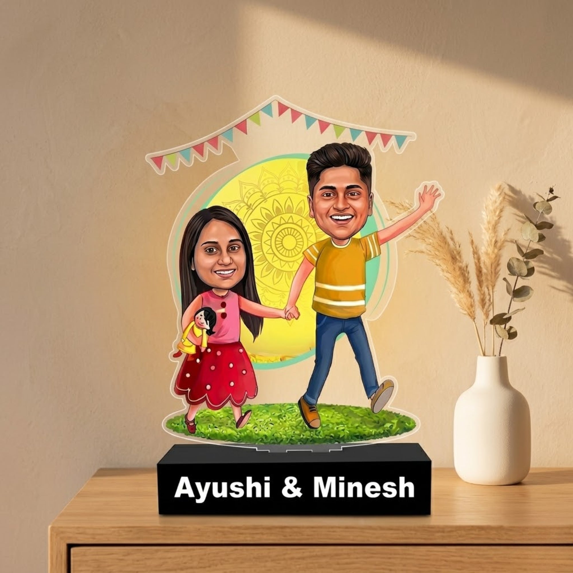 Shayona Gift Shop-Personalized Brother & Sister Caricature Acrylic Standee | Custom Sibling Photo Cutout | Unique Rakhi Gift for Brother or Sister