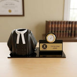 Shayona Gift Shop-Personalized Advocate Desk Name Plate with Clock & Gown Pen Holder Black Color| Custom Lawyer Office Table Nameplate | Unique Gift for Advocates & Legal Professionals