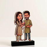 Shayona Gift Shop Personalized Raksha Bandhan Caricature Stand | Brother & Sister Rakhi Gift Tabletop Decor | "Sweet Bond, Sibling Love" Wooden Plaque