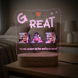 Shayona Gift Shop-Personalized Great Dad Photo Lettering Acrylic LED Lamp with Wooden Base – Customized "GREAT DAD" Photo Frame Light Plaque for Father's Day, Birthday & Home Decor