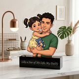 Shayona Gift shop-Personalized Father's Day Gift from Daughter, Custom Cartoon Acrylic Plaque, Unique Dad Birthday Gift, Custom Father and Daughter Portrait Plaque with Black Stand