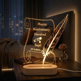 Shayona Gift Shop-Personalized Vintage Scroll & Feather Quill Acrylic LED Lamp – Custom Couple Names, Date & Anniversary Night Light Keepsake