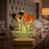 Shayona Gift Shop-Personalized Dual Heart Photo Acrylic LED Lamp | Custom Couple Infinity Name & Anniversary Date Desk Light with Wooden Base | Romantic Gift for Valentine's Day, Anniversary & Wedding