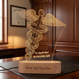 Shayona Gift Shop-Personalized Caduceus Medical Symbol 3D LED Night Light | Custom Doctor Name & Degree Engraved Acrylic Desk Lamp with Wooden Base | Unique Gift for Doctors, Surgeons & Medical Students