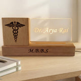 Shayona Gift Shop-Personalized Wooden Desk Organizer with LED Acrylic Doctor Nameplate & Pen Stand