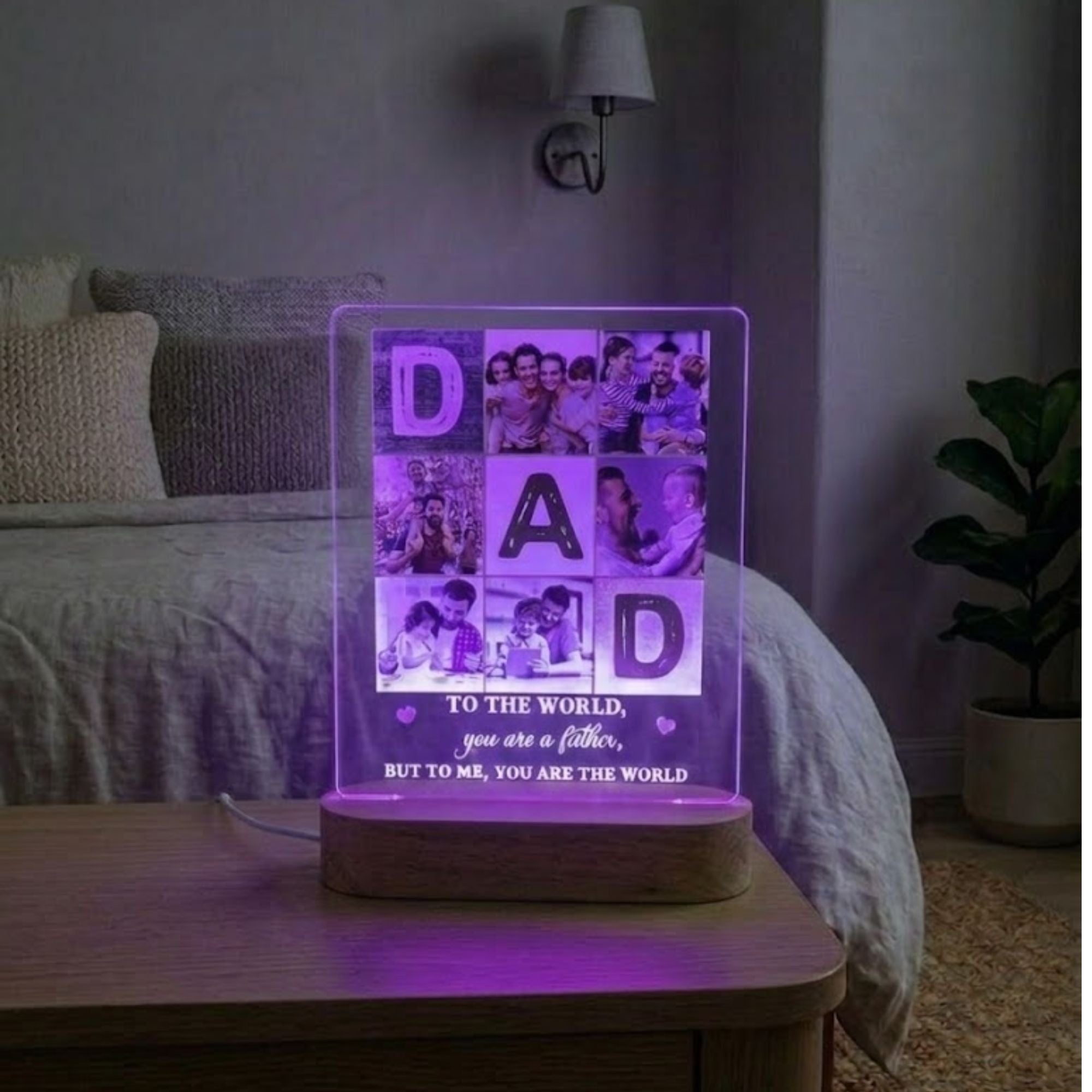 Shayona Gift Shop-Personalized Dad Photo Acrylic LED Night Light | Custom Father's Day Photo Frame Lamp with Wooden Base | Unique Keepsake Gift for Father, Dad & Husband