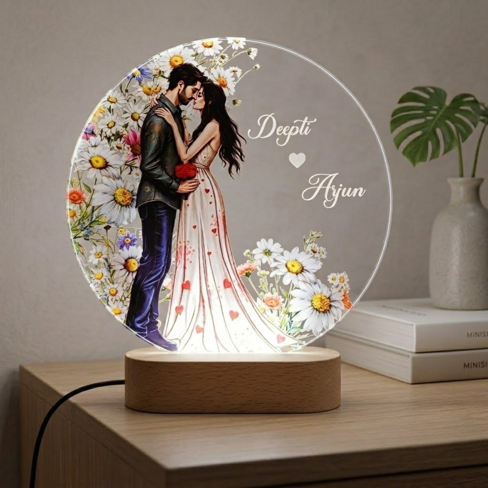 Shayona Gift Shop-Personalized LED Lamp for Couples | Custom Name Romantic Night Light with Floral Design | Anniversary & Valentine Gift