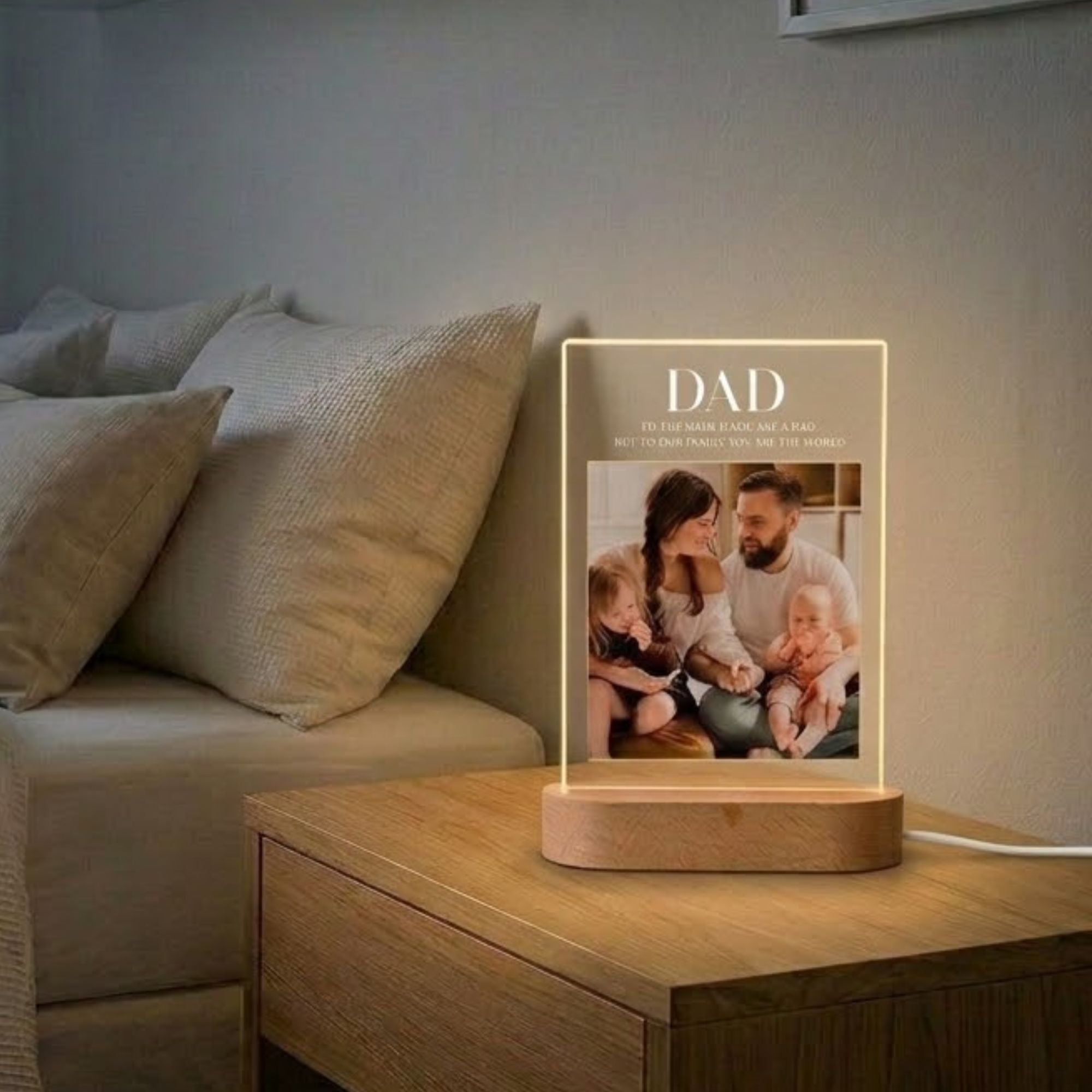 Shayona Gift Shop- Gif Sop-Personalized LED Acrylic Photo Lamp for Dad | Wooden Base | Warm Light | Father’s Day & Birthday Gift