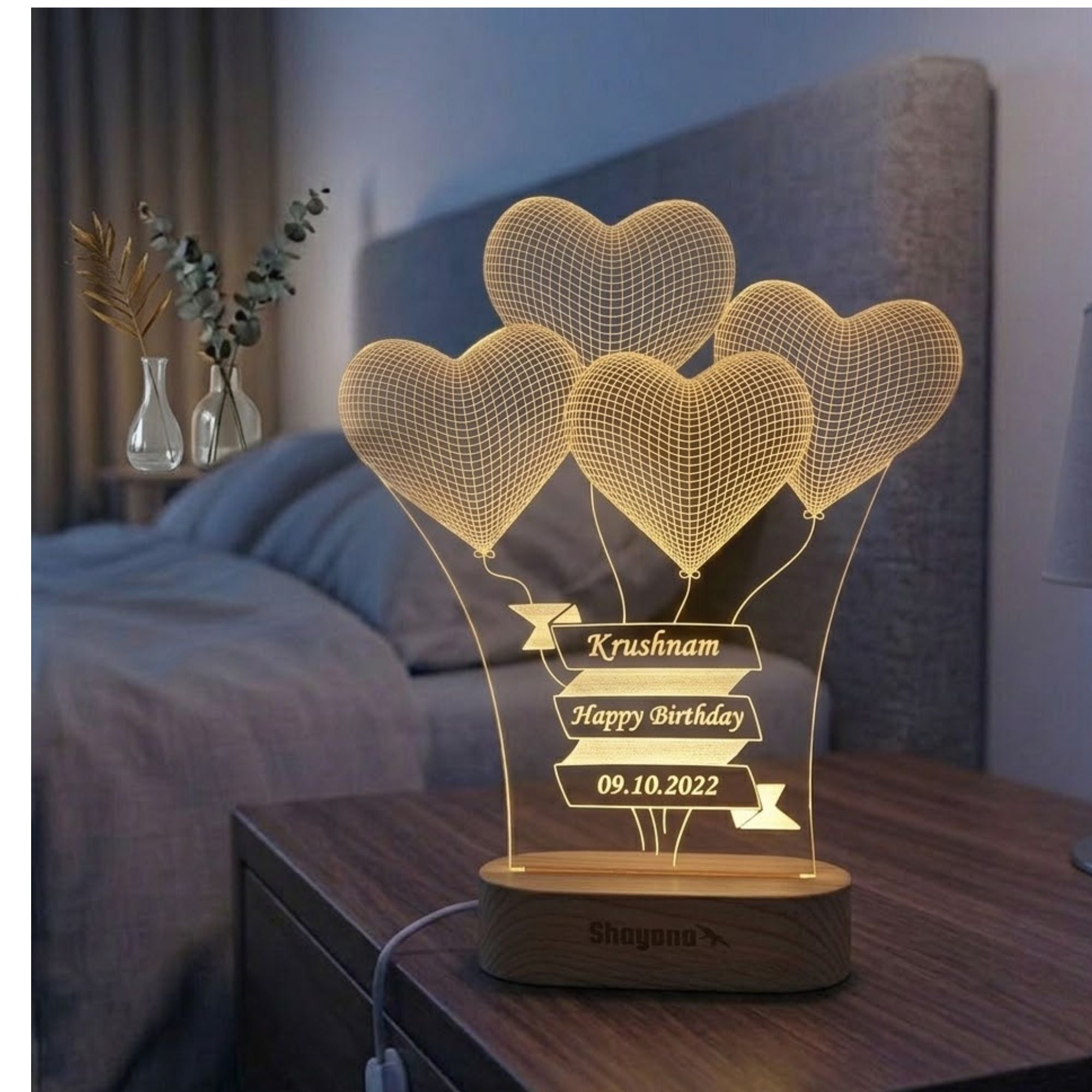 Personalized 3D illusion 4 Heart Shape Led Lamp for anniversary