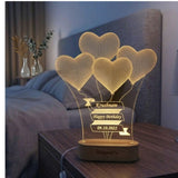 Personalized 3D illusion 4 Heart Shape Led Lamp for anniversary
