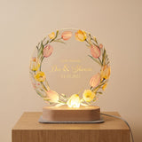 Shayona Gift Shop-Personalized LED Acrylic Night Lamp with Wooden Base | Custom Name & Date | Romantic Gift for Couples, Anniversary, or Wedding – Floral Design