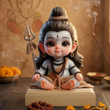 Shayona Gift Shop-Cute Little Shiva Caricature Wooden Standee | Divine Little Mahadev Tabletop Accent & Spiritual Car Dashboard Decor