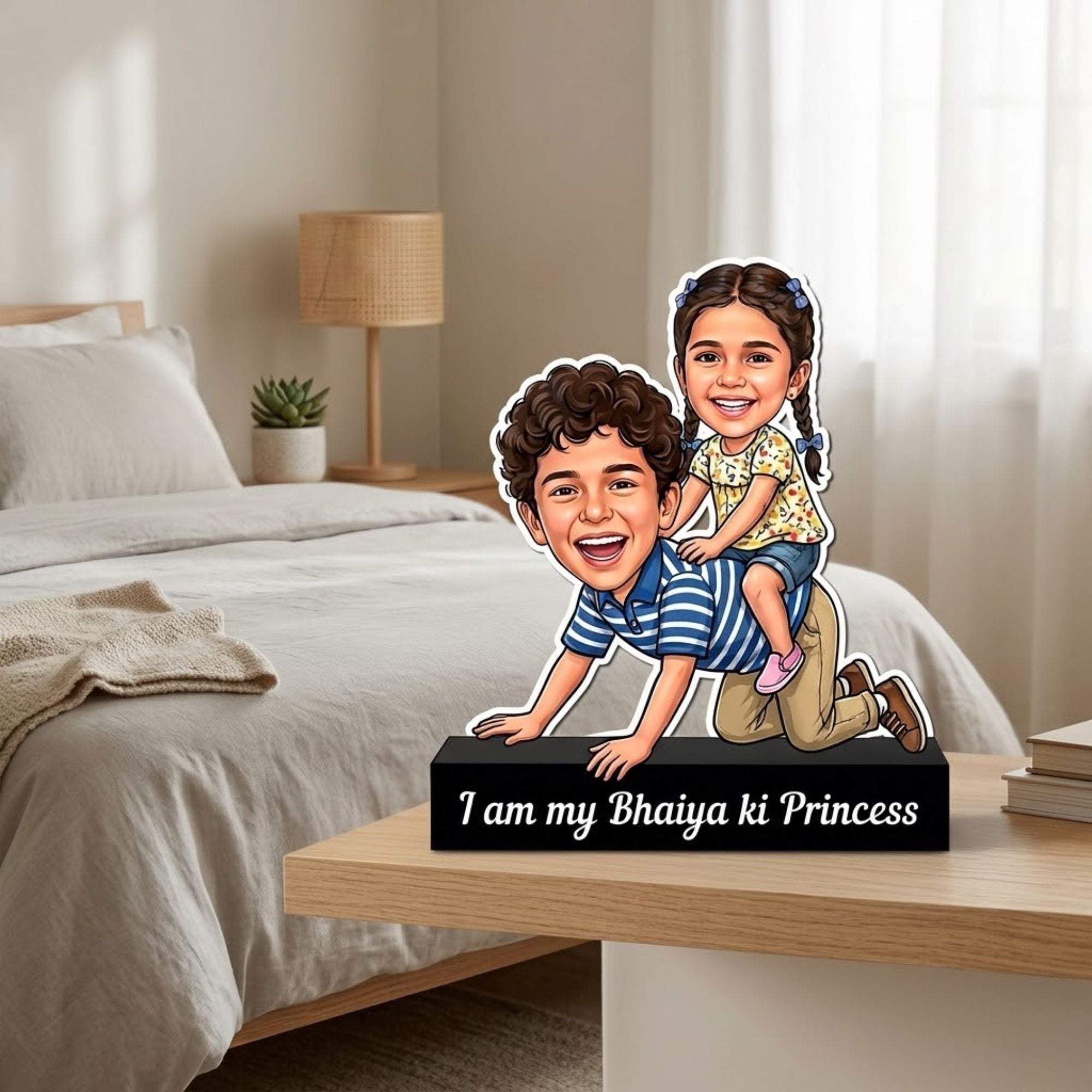 Shayona Gift Shop-Personalized Brother & Sister Caricature Acrylic Standee | Custom Sibling Photo Cutout Gift for Rakshabandhan & Birthdays