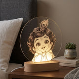 Shayona Gift Shop-Cute Bal Krishna LED Night Lamp with Wooden Base | 3D Acrylic Table Lamp | Spiritual Home Decor & Gift