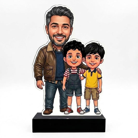 Shayona Gift Shop-Personalized Dad and Sons Caricature Stand | Custom Father’s Day Gift from Boys | 3D Custom Photo Acrylic Portrait Tabletop Decor for Office Desk
