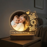 Shayona Gift Shop-Custom Mom Photo LED Lamp with Wood Base | Personalized Mother's Day Gift from Child | Engraved Keepsake