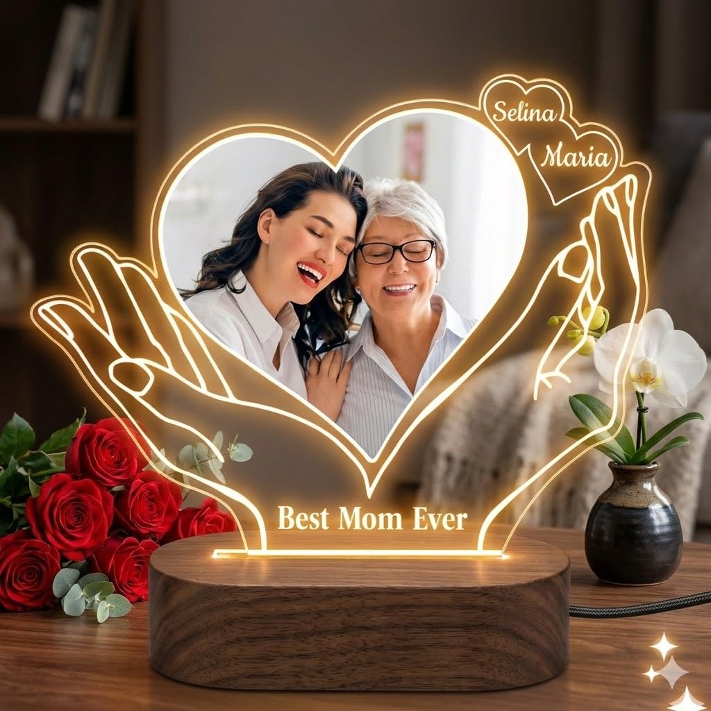 Personalized Infinity Heart LED Photo Lamp Custom Name “Best Mom Ever” Gift for Mother’s Day,Women Day , Birthday, or Anniversary