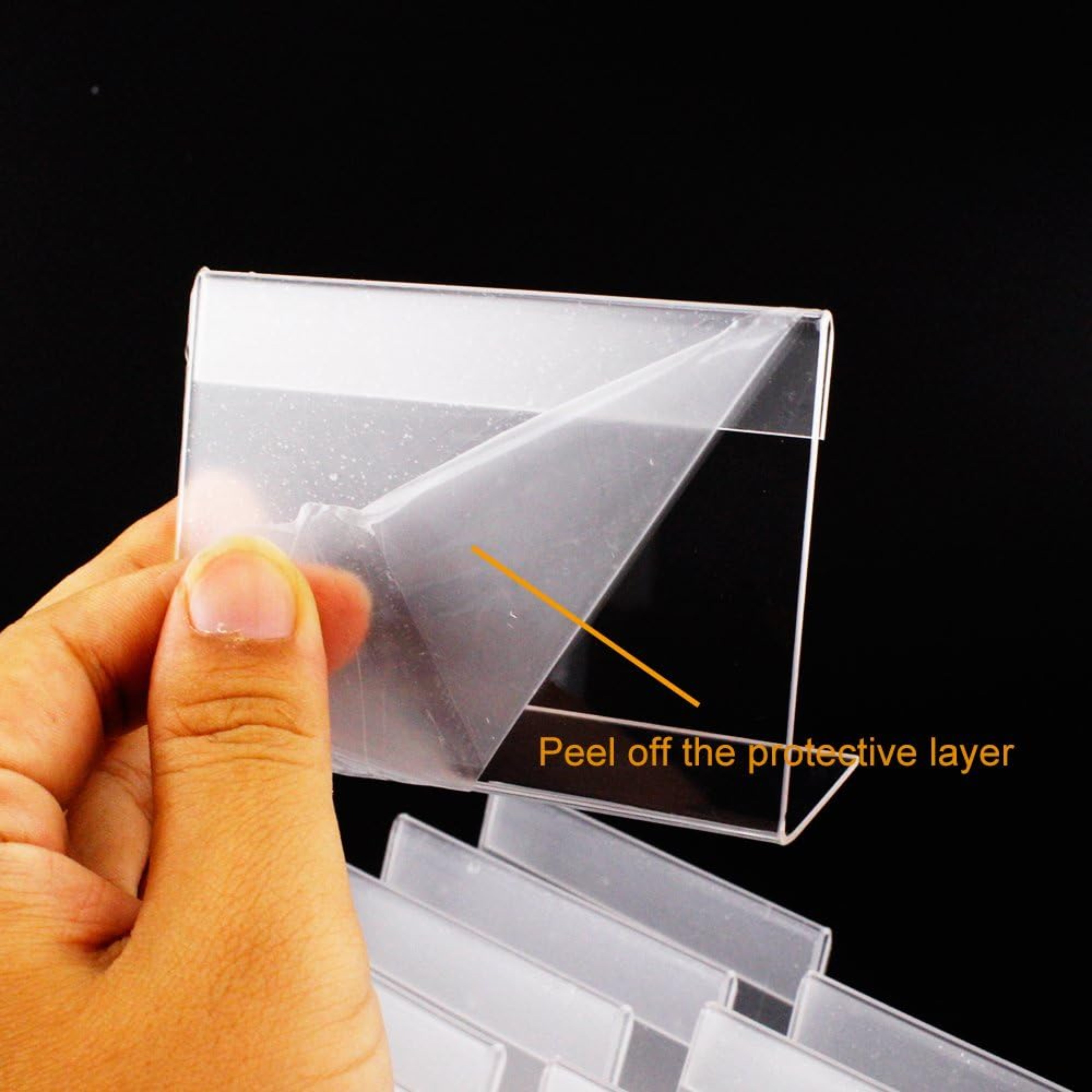 SHAYONA Clear Acrylic Table Menu Stand 3x2 Inch-10 pcs | Transparent L Shape Display Holder for Price Tag, QR Code, Business Card, Cafe Menu, Restaurant Table & Office Desk