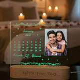 Shayona Gift Shop-Personalized Calendar Date Highlight Photo Acrylic LED Lamp | Custom Save the Date Photo Frame Night Light with Wooden Base | Romantic Gift for Anniversary, Birthday & Valentine's Day