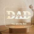 Shayona Gift Shop-Personalized Dad Name Acrylic LED Night Light with Wooden Base – Custom Kids Names Engraved DAD Plaque Light for Father's Day, Birthday & Desk Decor