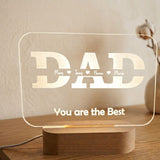 Shayona Gift Shop-Personalized Dad Name Acrylic LED Night Light with Wooden Base – Custom Kids Names Engraved DAD Plaque Light for Father's Day, Birthday & Desk Decor