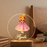 Shayona Gift Shop-Personalized Princess Night Light for Girls – Custom Name 3D LED Acrylic Bedside Lamp with Wooden Base, Warm Glowing Fairy Tale Desk Light for Kids Bedroom, Nursery Decor, Birthday & Baby Shower Gift