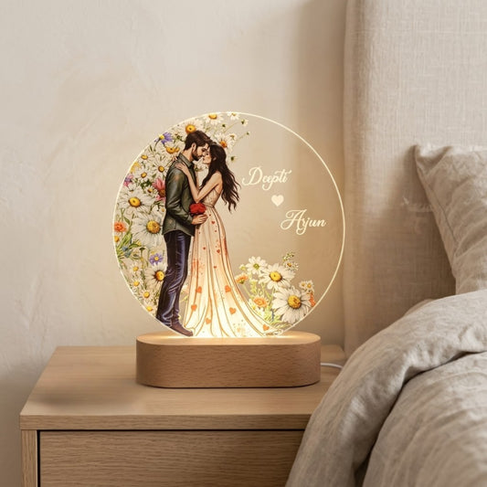 Shayona Gift Shop-Personalized LED Lamp for Couples | Custom Name Romantic Night Light with Floral Design | Anniversary & Valentine Gift