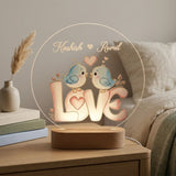 Shayona Gift Shop-Personalized Love Bird LED Lamp | Custom Couple Name Acrylic Light | Romantic Gift with Wooden Base