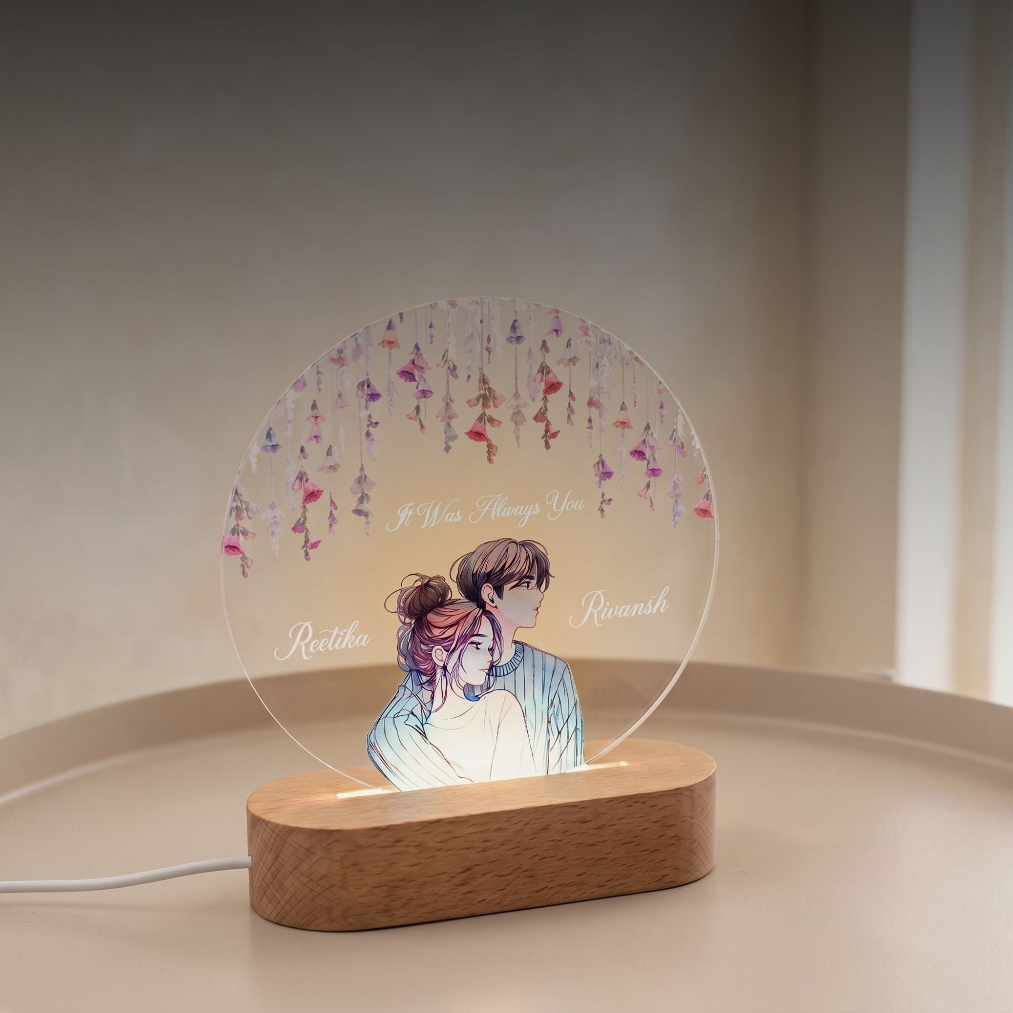 Shayona Gift Shop- Personalized Couple LED Night Lamp – Custom Names & Romantic Design with 'It Was Always You' Quote
