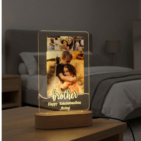 Shayona Gift Shop-Personalized Brother-Sister LED Photo Lamp | Rakshabandhan Gift | Custom Acrylic Frame with Light