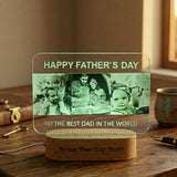 Shayona Gift Shop-Personalized Happy Father's Day Photo Acrylic LED Lamp with Wooden Base – Custom "To The Best Dad In The World" Light Plaque for Father's Day, Birthday & Desk Decor