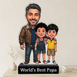 Shayona Gift Shop-Personalized Dad and Sons Caricature Stand | Custom Father’s Day Gift from Boys | 3D Custom Photo Acrylic Portrait Tabletop Decor for Office Desk