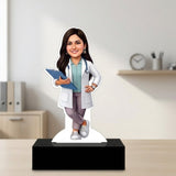 Shayona Gift Shop-Personalized Female Doctor Caricature Standee with Name Plate | Custom Photo Gift for Lady Doctor, Medical Student & Graduation