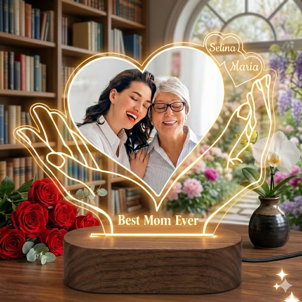 Personalized Infinity Heart LED Photo Lamp Custom Name “Best Mom Ever” Gift for Mother’s Day,Women Day , Birthday, or Anniversary