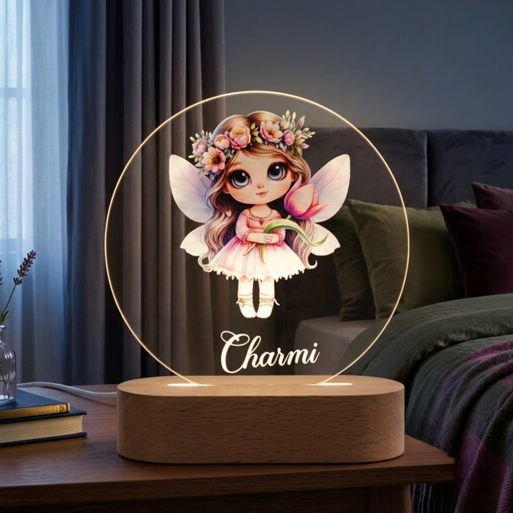 Shayona Gift Shop-Personalized LED Night Lamp for Kids with Fairy Design | Custom Name Gift Light for Girls - Birthday, Room Decor