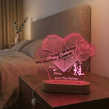 Shayona Gift Shop-Personalized Heart & Rose Birthday Acrylic LED Lamp – Custom Names, Proposal Silhouette & Loving Message Night Light